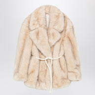 Sportmax Beige Faux Fur Coat With Belt