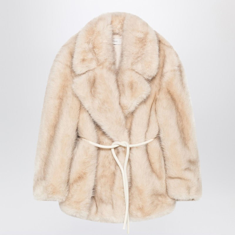 Sportmax Beige Faux Fur Coat With Belt