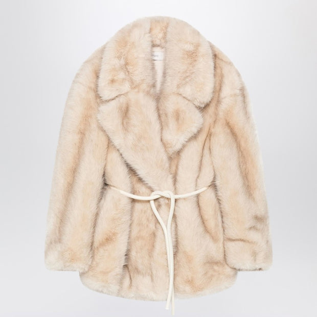 Sportmax Beige Faux Fur Coat With Belt