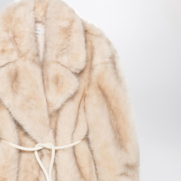 Sportmax Beige Faux Fur Coat With Belt