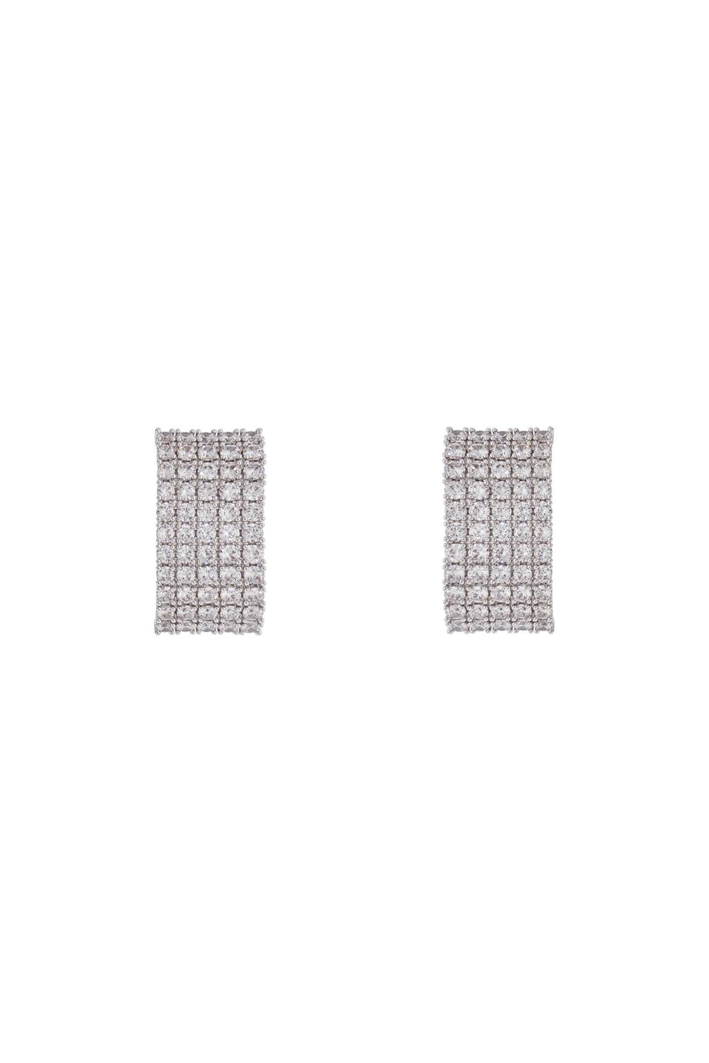 Self Portrait Rectangular Chain Earrings With Cubic Zirconia In Silver