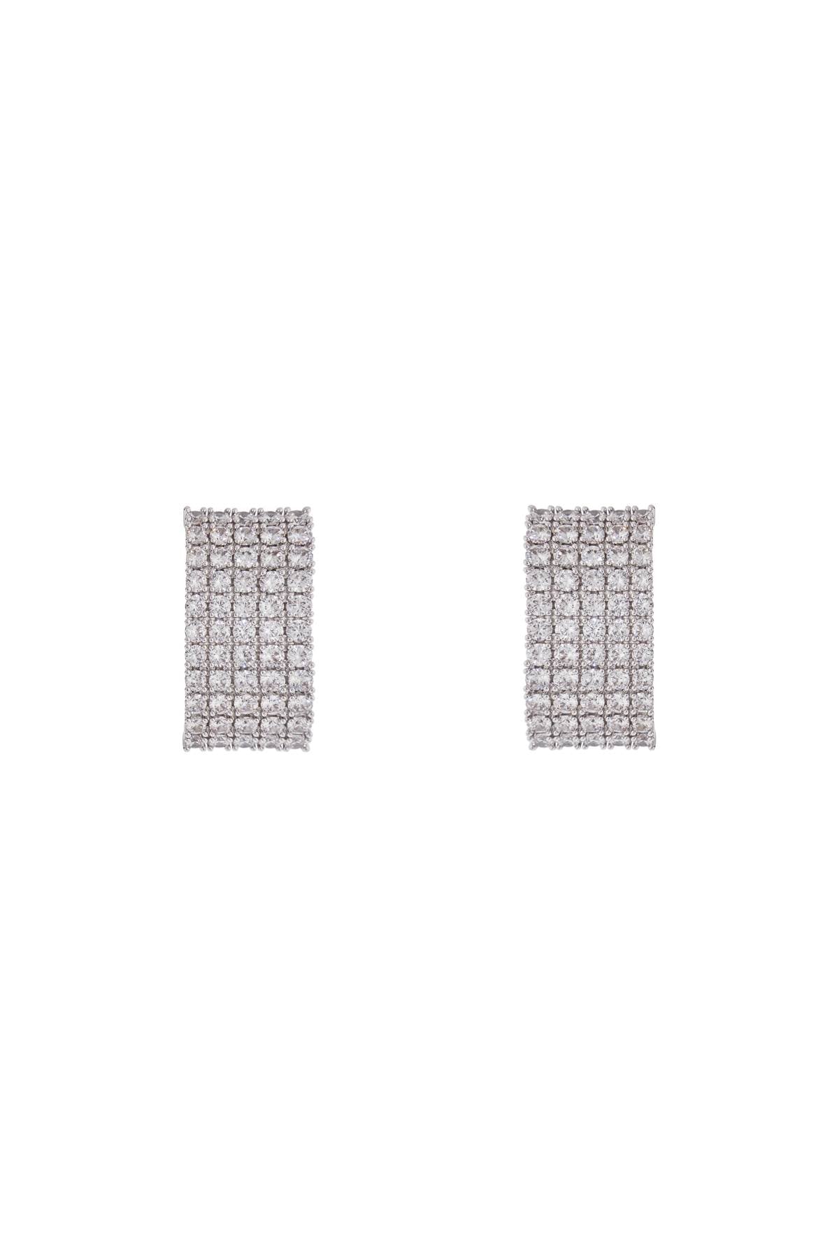 Self Portrait Rectangular Chain Earrings With Cubic Zirconia In Silver