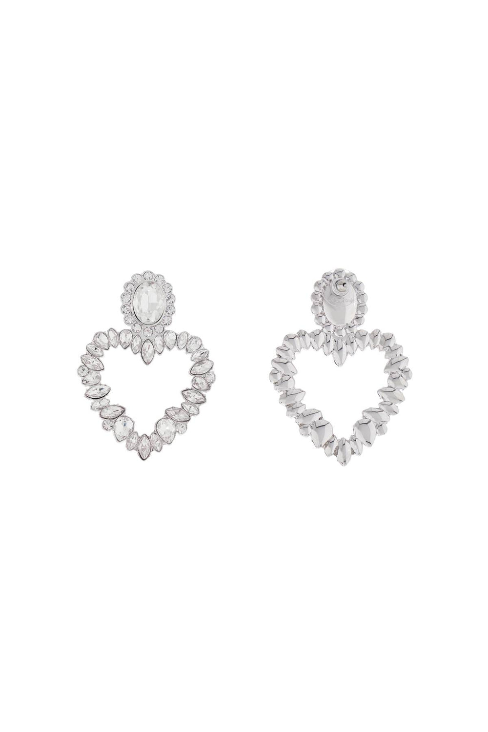 Self-Portrait Self Portrait Heart-shaped Earrings With Floral Rhinestones And Central Oval Silver