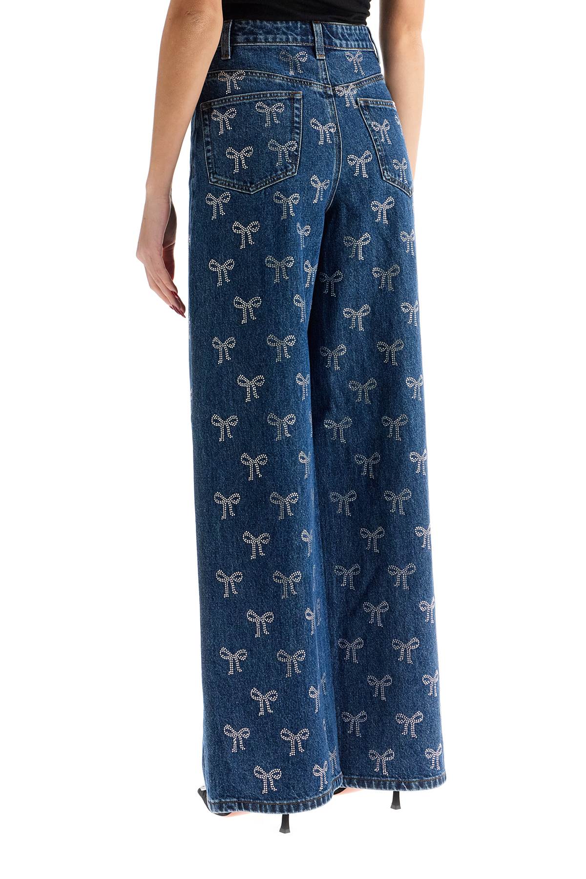 Self Portrait Rhinestone Embellished Wide Leg Jeans