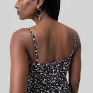 Reistor Ruched Strappy Mini Black Floral Dress