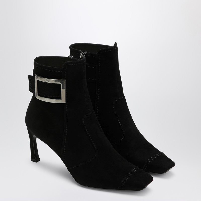 ROGER VIVIER Black Trompette Suede Ankle Boot