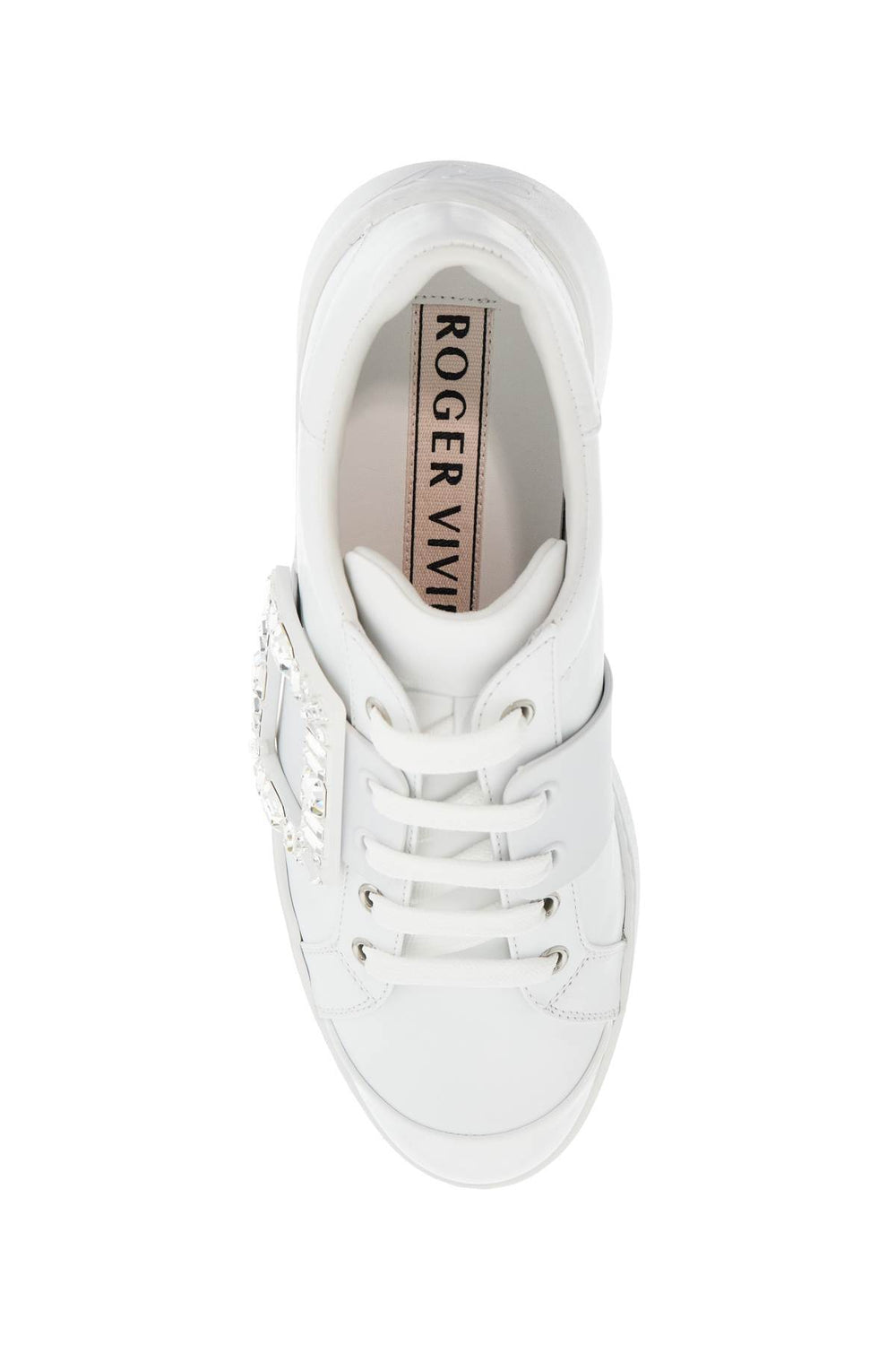 Roger Vivier White Leather Sneakers Viv Skate With Rhinestones