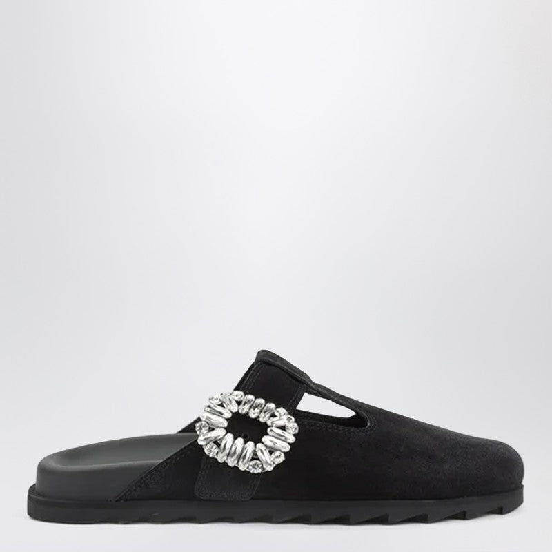 ROGER VIVIER Black Suede Mule Slidy Viv