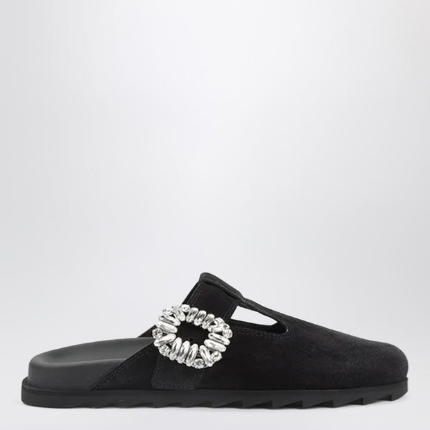 ROGER VIVIER Black Suede Mule Slidy Viv