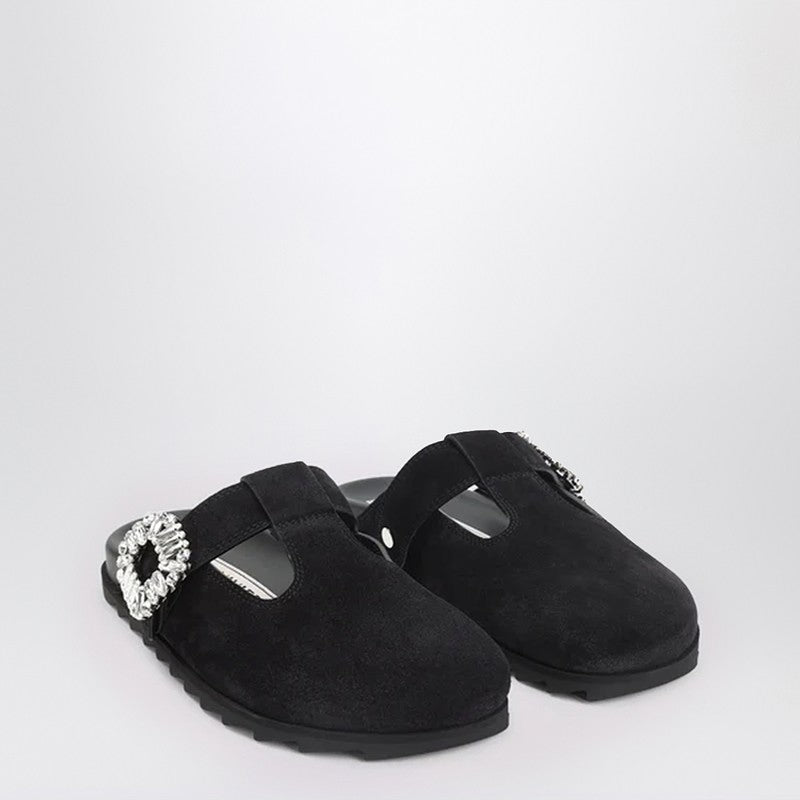 ROGER VIVIER Black Suede Mule Slidy Viv