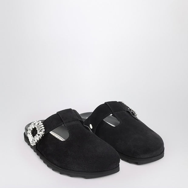 ROGER VIVIER Black Suede Mule Slidy Viv
