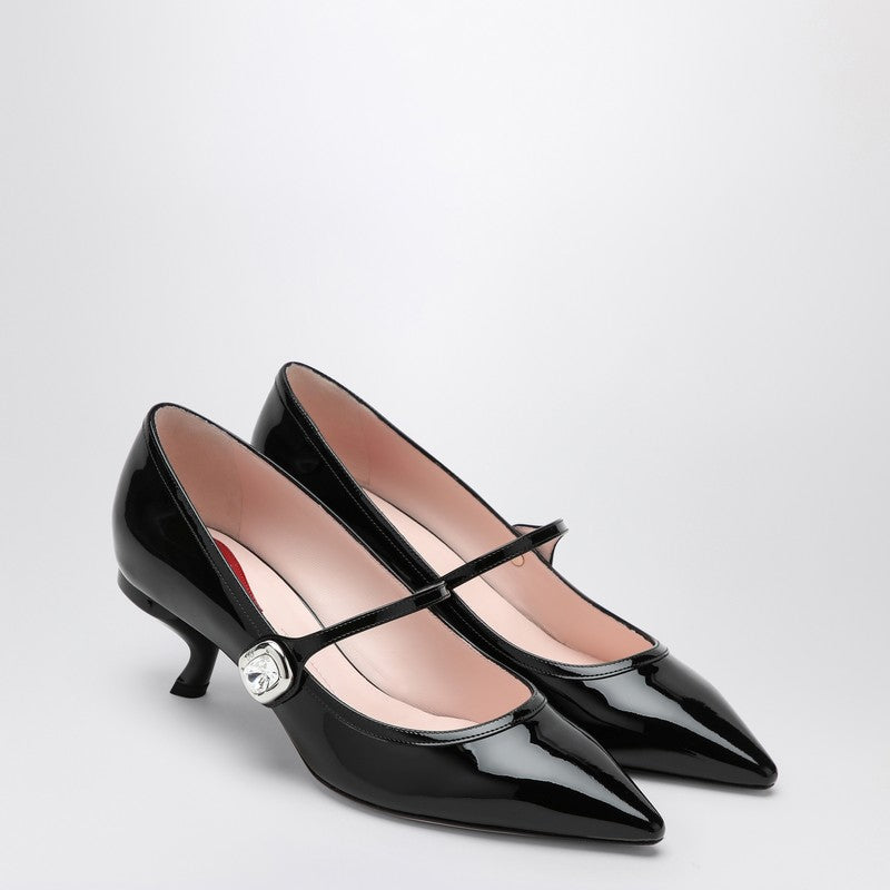 ROGER VIVIER Black Patent Leather Mary Jane Virgule Decolletés