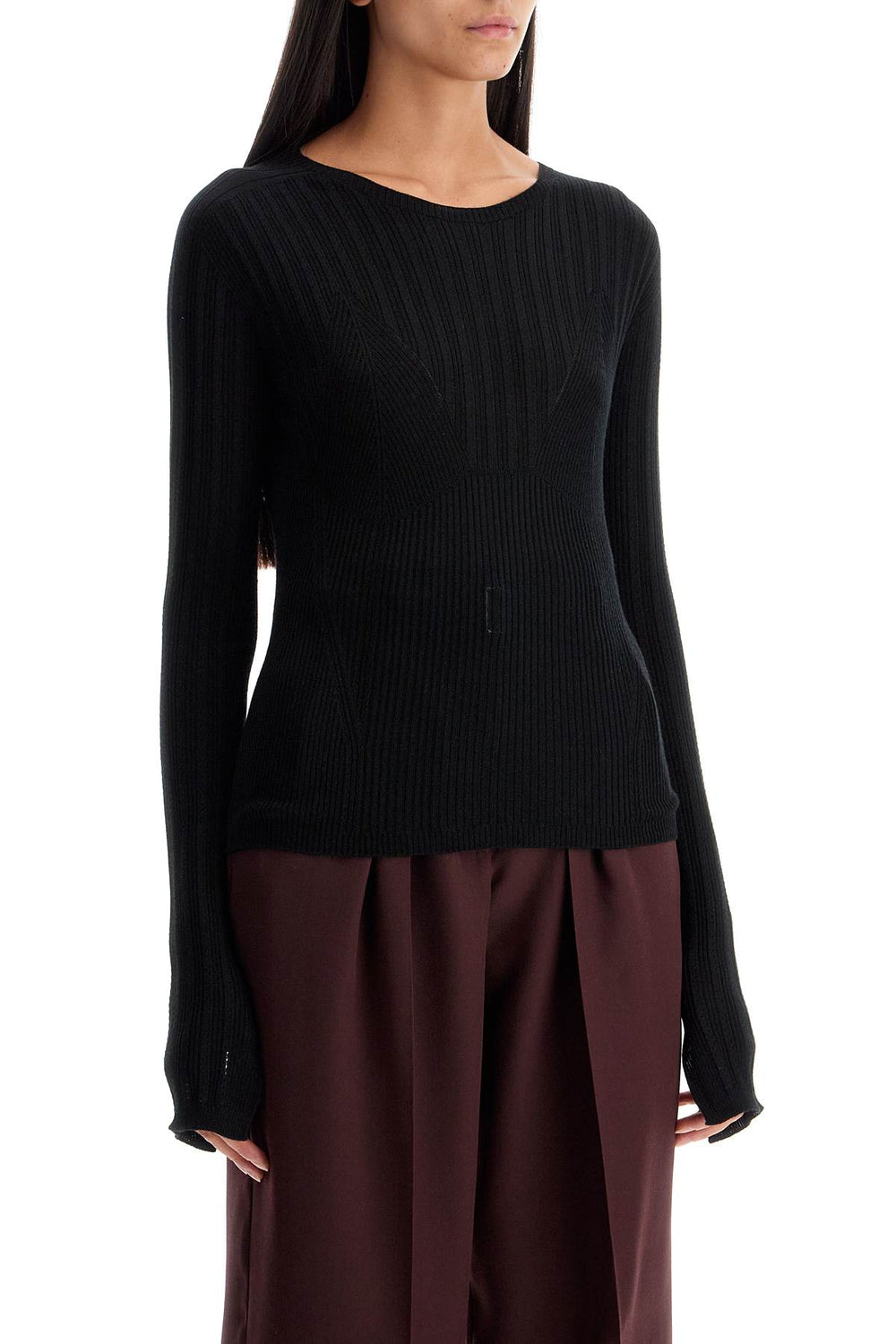 Lanvin Ribbed & Pointelle Detail Pullover Sweater