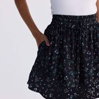 Reistor Drawstring Short Skirt in Dark Blue Florals