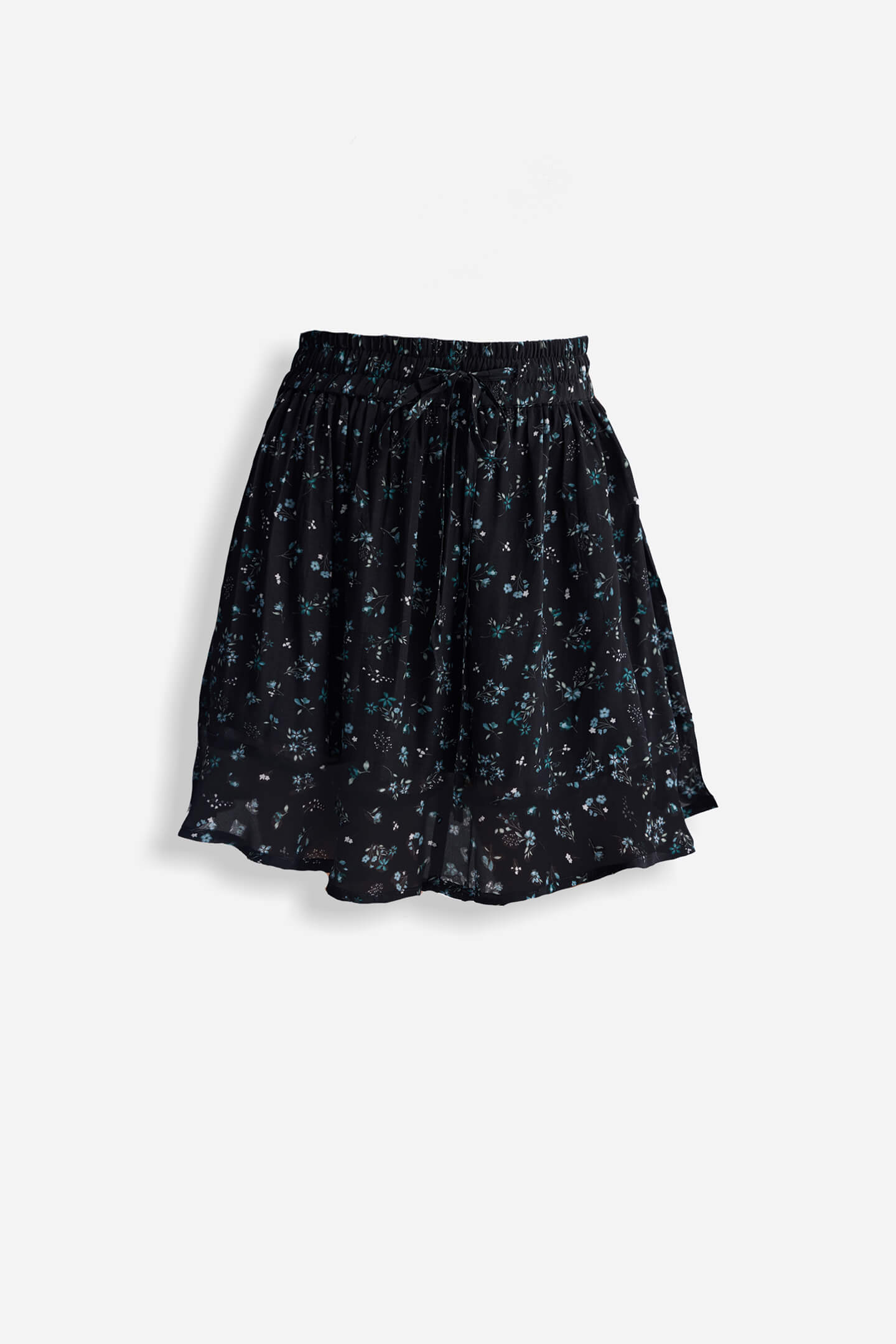 Reistor Drawstring Short Skirt in Dark Blue Florals