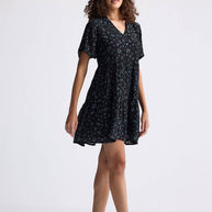 Reistor Floral Short Tiered Dress in Dark Blue