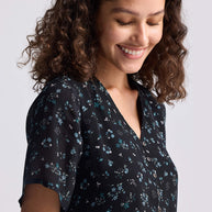 Reistor Floral Short Tiered Dress in Dark Blue