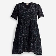Reistor Floral Short Tiered Dress in Dark Blue