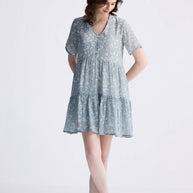 Reistor Floral Short Tiered dress in Light Blue