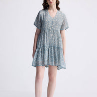 Reistor Floral Short Tiered dress in Light Blue