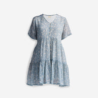 Reistor Floral Short Tiered dress in Light Blue