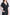 Reistor Gathered Knee-length Dress in Dark Blue Florals