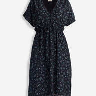 Reistor Gathered Knee-length Dress in Dark Blue Florals