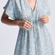 Reistor Gathered Maxi Dress in Light Blue Florals