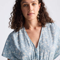 Reistor Gathered Maxi Dress in Light Blue Florals