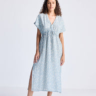 Reistor Gathered Maxi Dress in Light Blue Florals