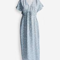 Reistor Gathered Maxi Dress in Light Blue Florals