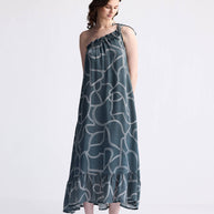 Reistor One Shoulder Maxi Dress in Abstract Stripes