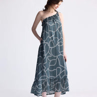 Reistor One Shoulder Maxi Dress in Abstract Stripes