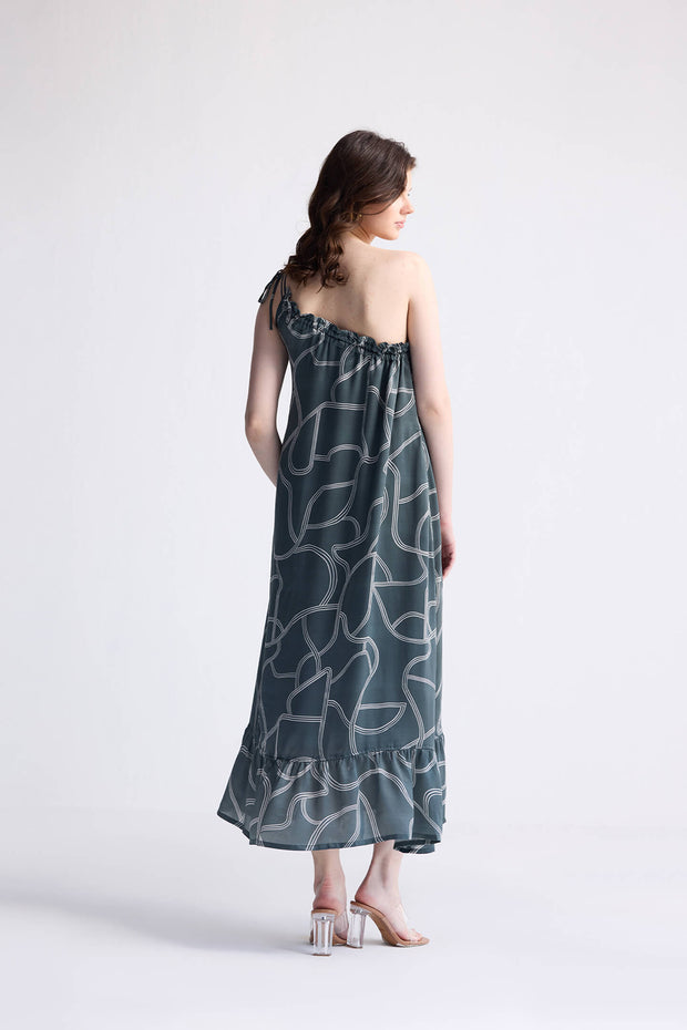 Reistor One Shoulder Maxi Dress in Abstract Stripes