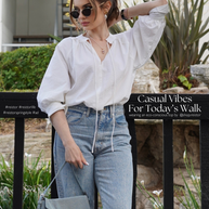 Reistor Relaxed Fit Top with Front-tie in Cream