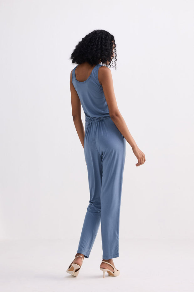 Relaxed Drawstring Jumpsuit In Blue