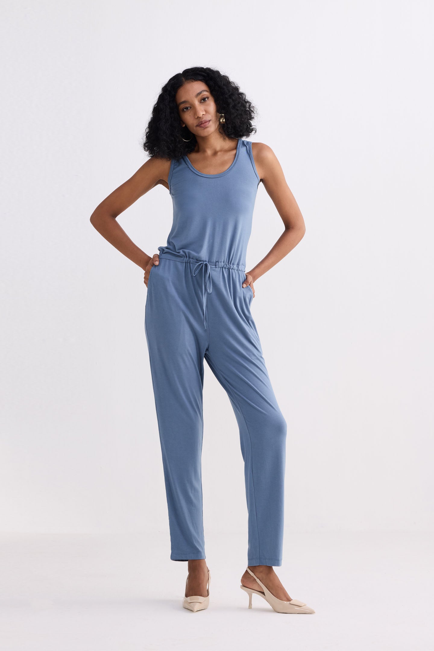 Reistor Relaxed Drawstring Jumpsuit in Blue