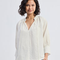 Reistor Relaxed Fit Top with Front-tie in Cream