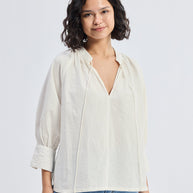 Reistor Relaxed Fit Top with Front-tie in Cream