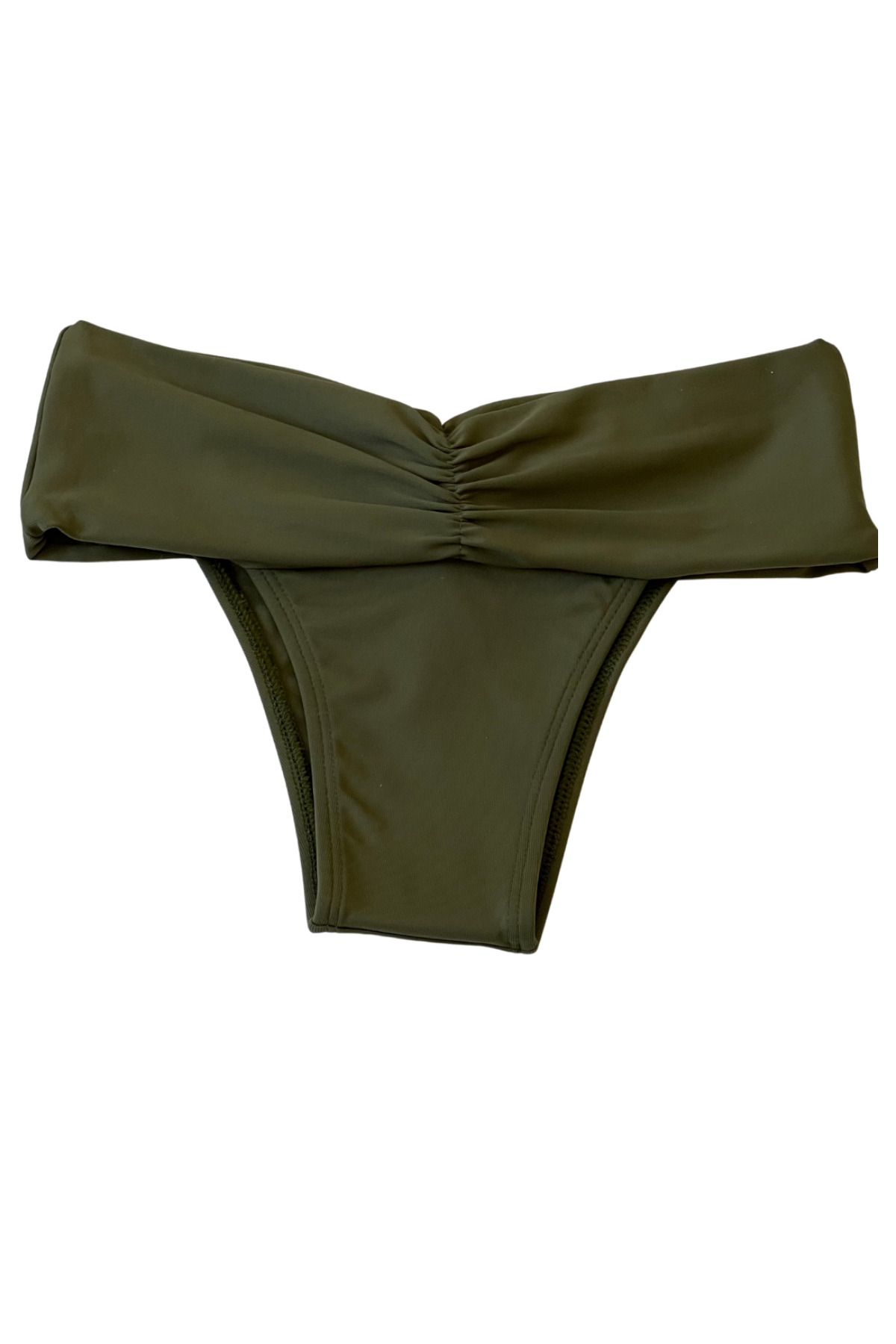 Gianine ROBERTA OLIVE GREEN Ruched Brazilian Bikini Bottoms
