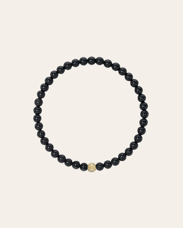 Zoe Lev 4mm Black Onyx Bead Bracelet With Diamond Bead