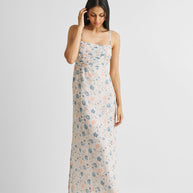 Reistor Ruched Floral Strappy Maxi Dress