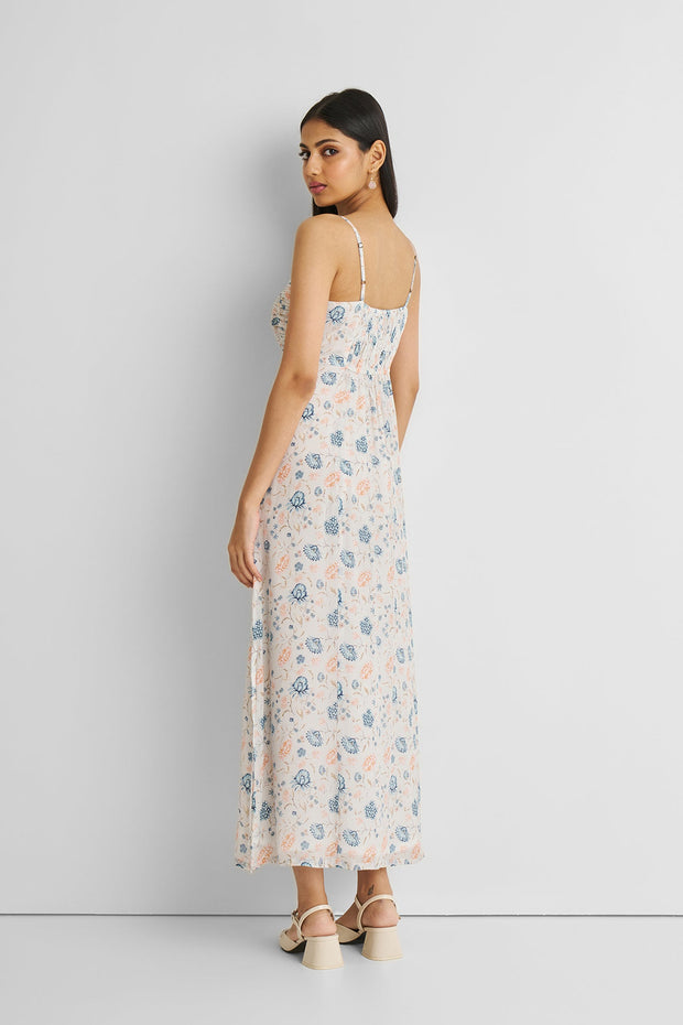 Reistor Ruched Floral Strappy Maxi Dress
