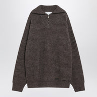 Maison Margiela Brown Wool Sweater With Zip