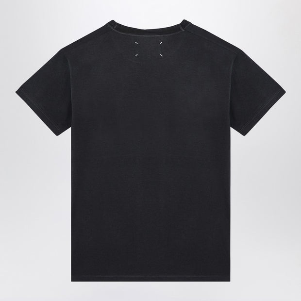 Maison Margiela Black Washed-out Cotton T-shirt With Reverse Logo