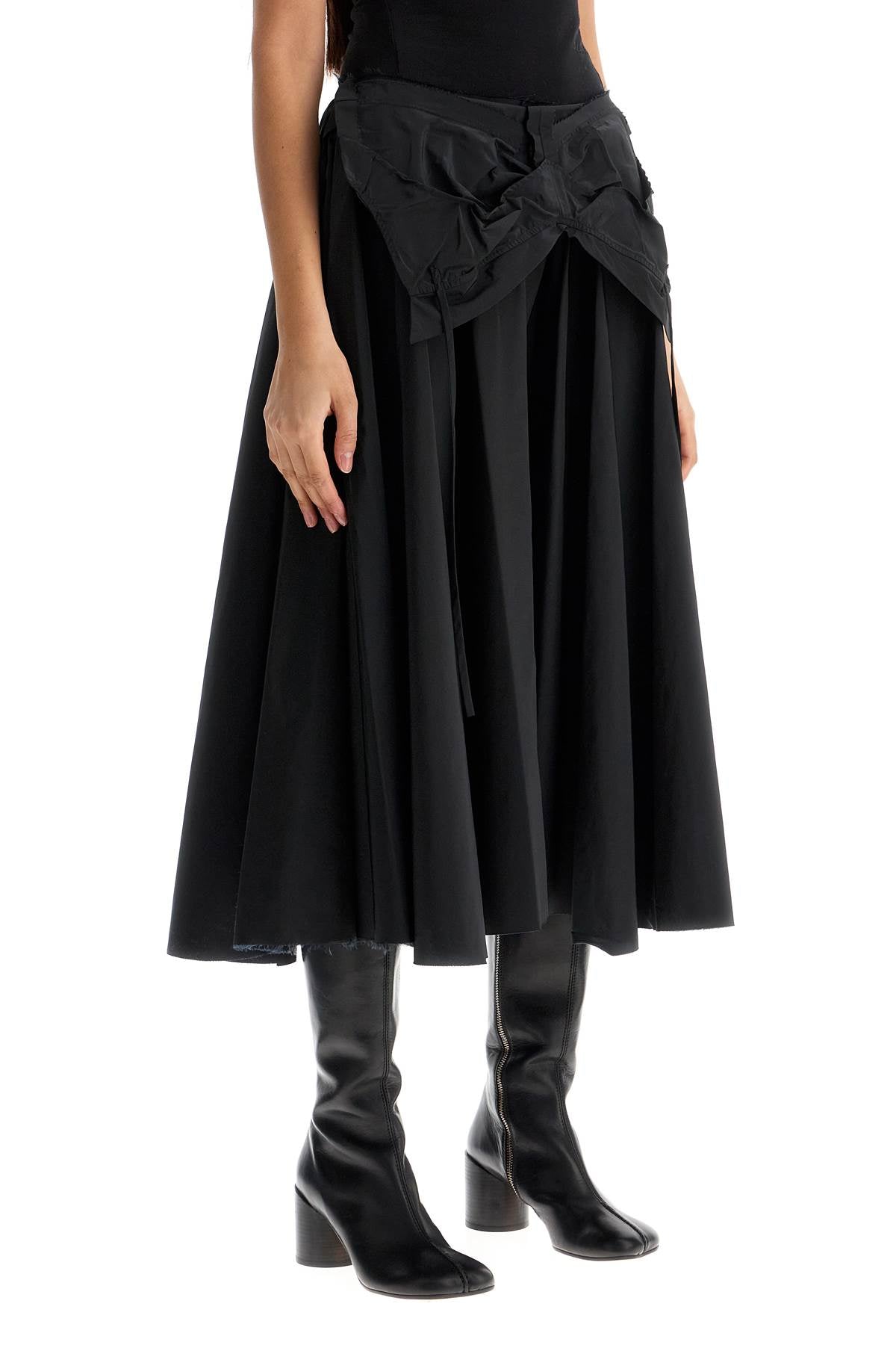 Maison Margiela Black Pleated Midi Skirt In Polyamide