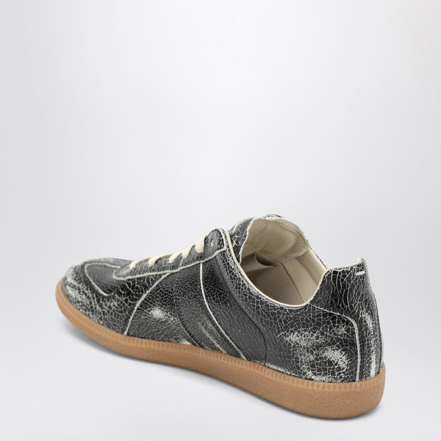Maison Margiela Black Cracked Leather Replica Sneakers