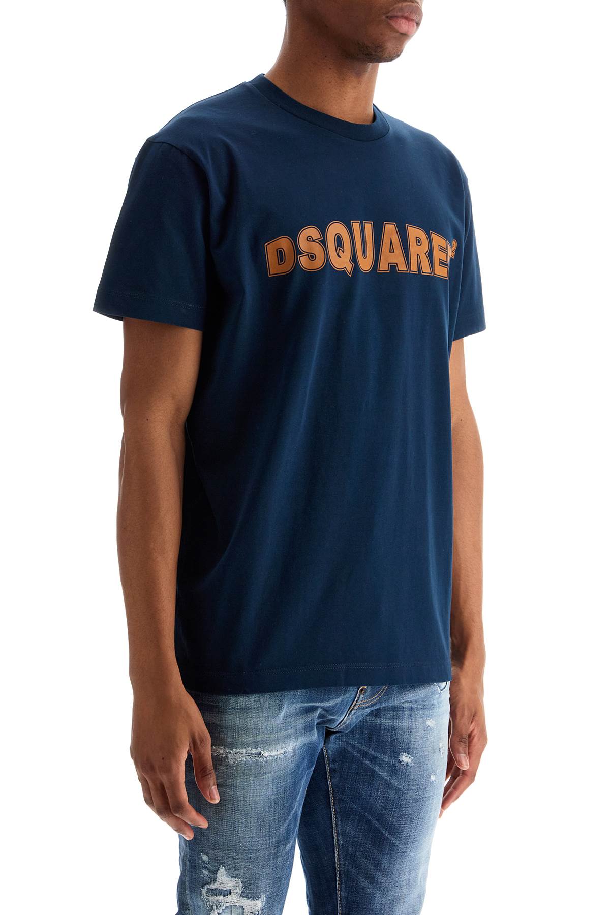 Dsquared2 Navy Blue Cotton T-Shirt With Printed Logo