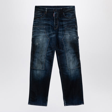 Dsquared2 Navy Blue Jeans In Washed Denim