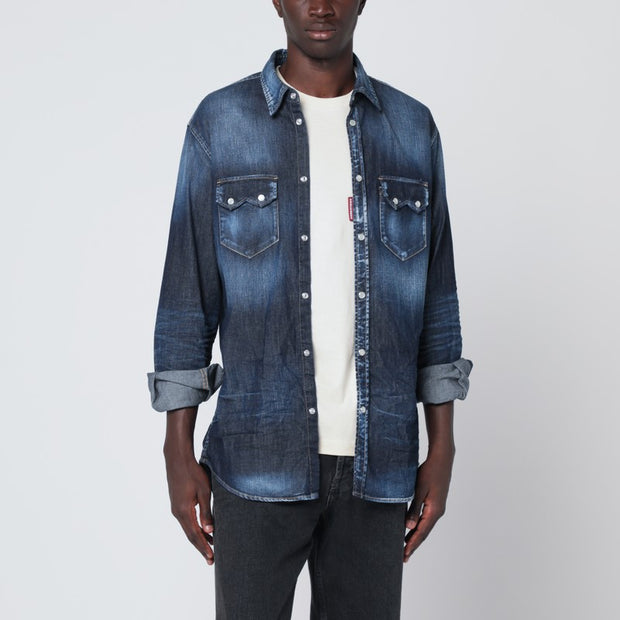 Dsquared2 Dan Shirt In Washed Blue Denim